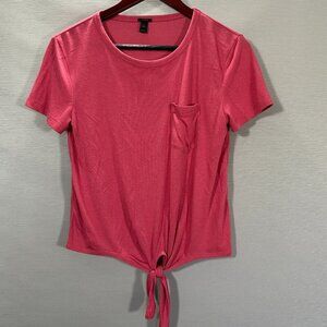 J Crew Top Womens Small Knotted Tie Front Short Sleeve Pocket Tee Shirt Pink